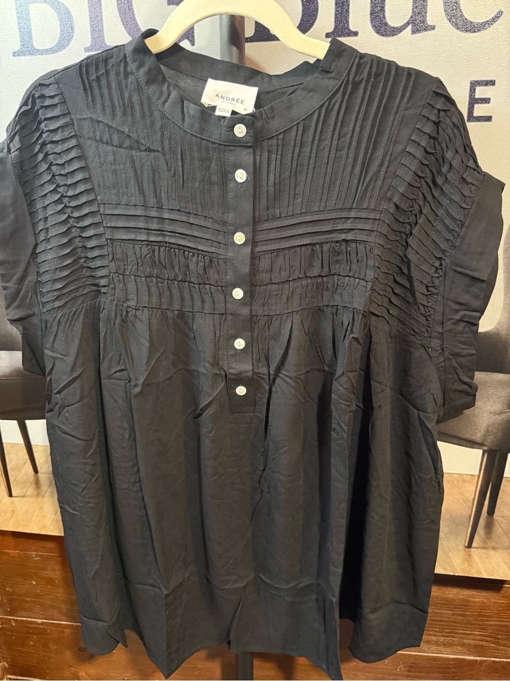 Andree Black Pintuck Button-Front Blouse